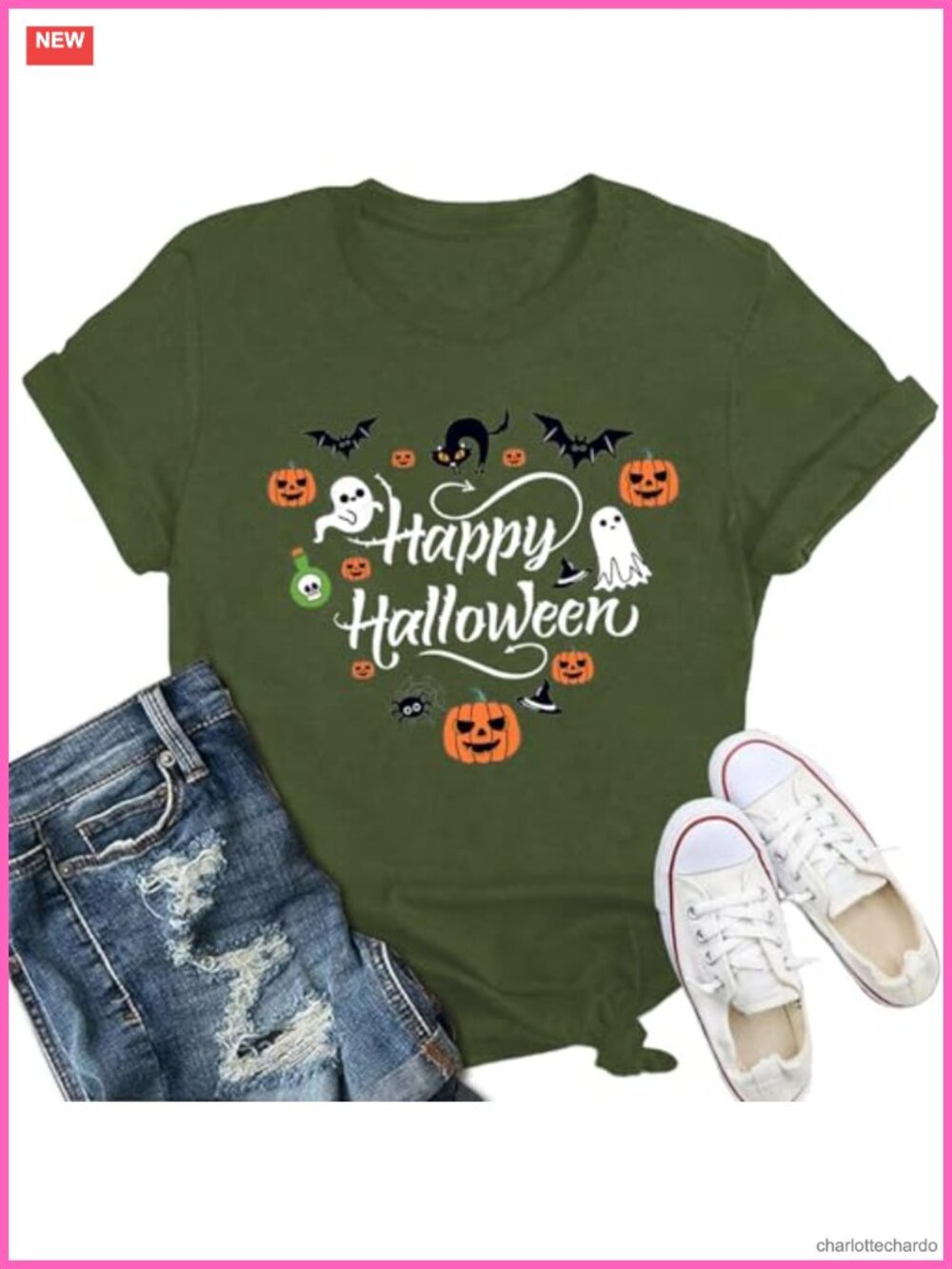 Women's Halloween T-Shirt Crew Neck Short Sleeve Spooky Season Tee